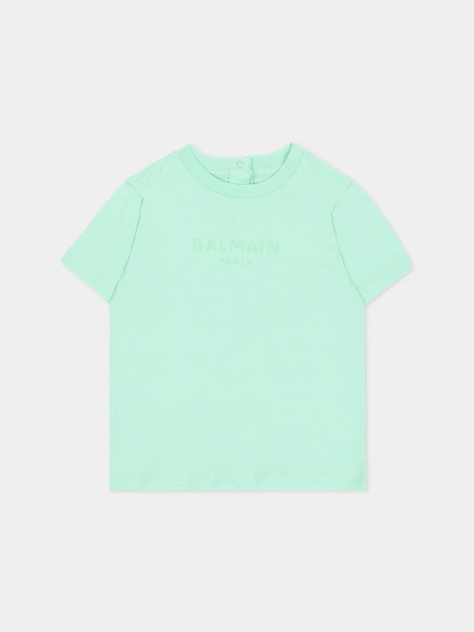 T-shirt verde per neonati con logo,Balmain Kids,BU8681 Z1751 70A