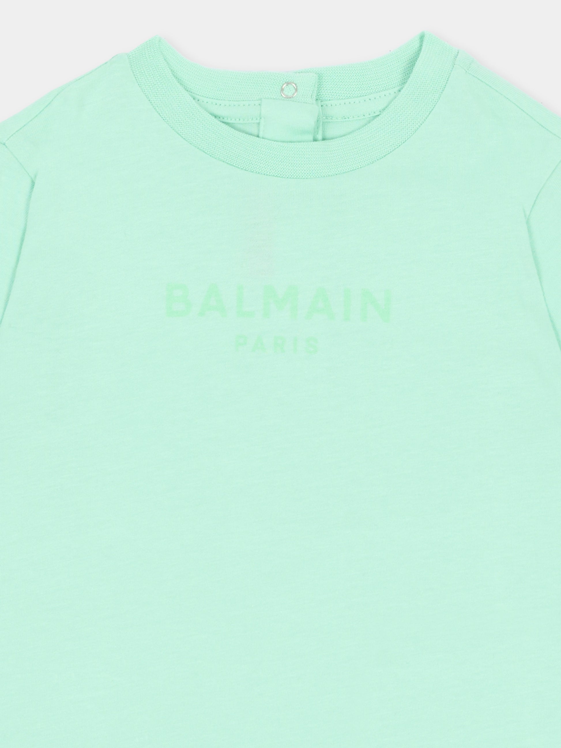 T-shirt verde per neonati con logo,Balmain Kids,BU8681 Z1751 70A