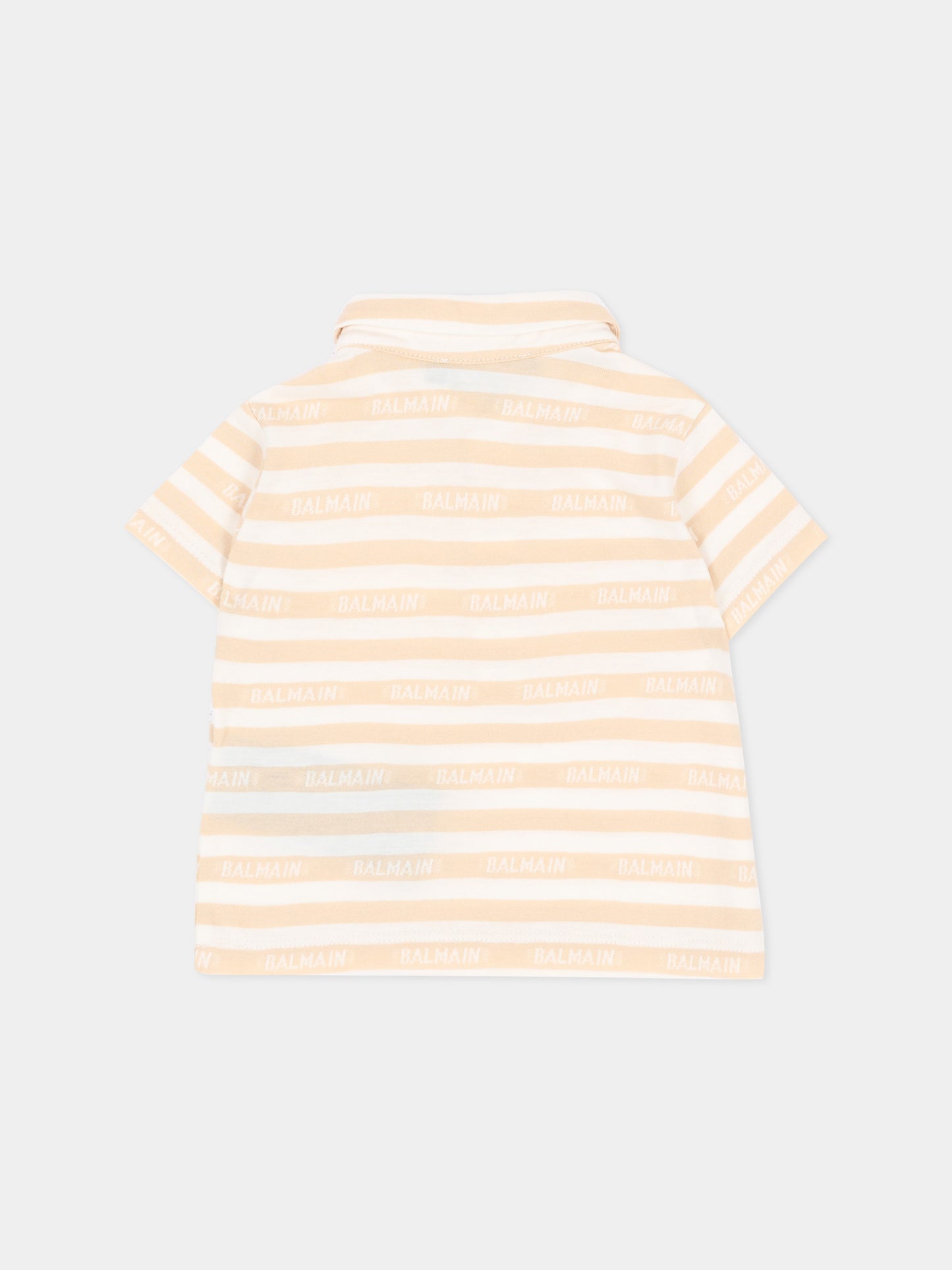 Polo avorio per neonato a righe con logo,Balmain Kids,BU8701 Z2192 102BG