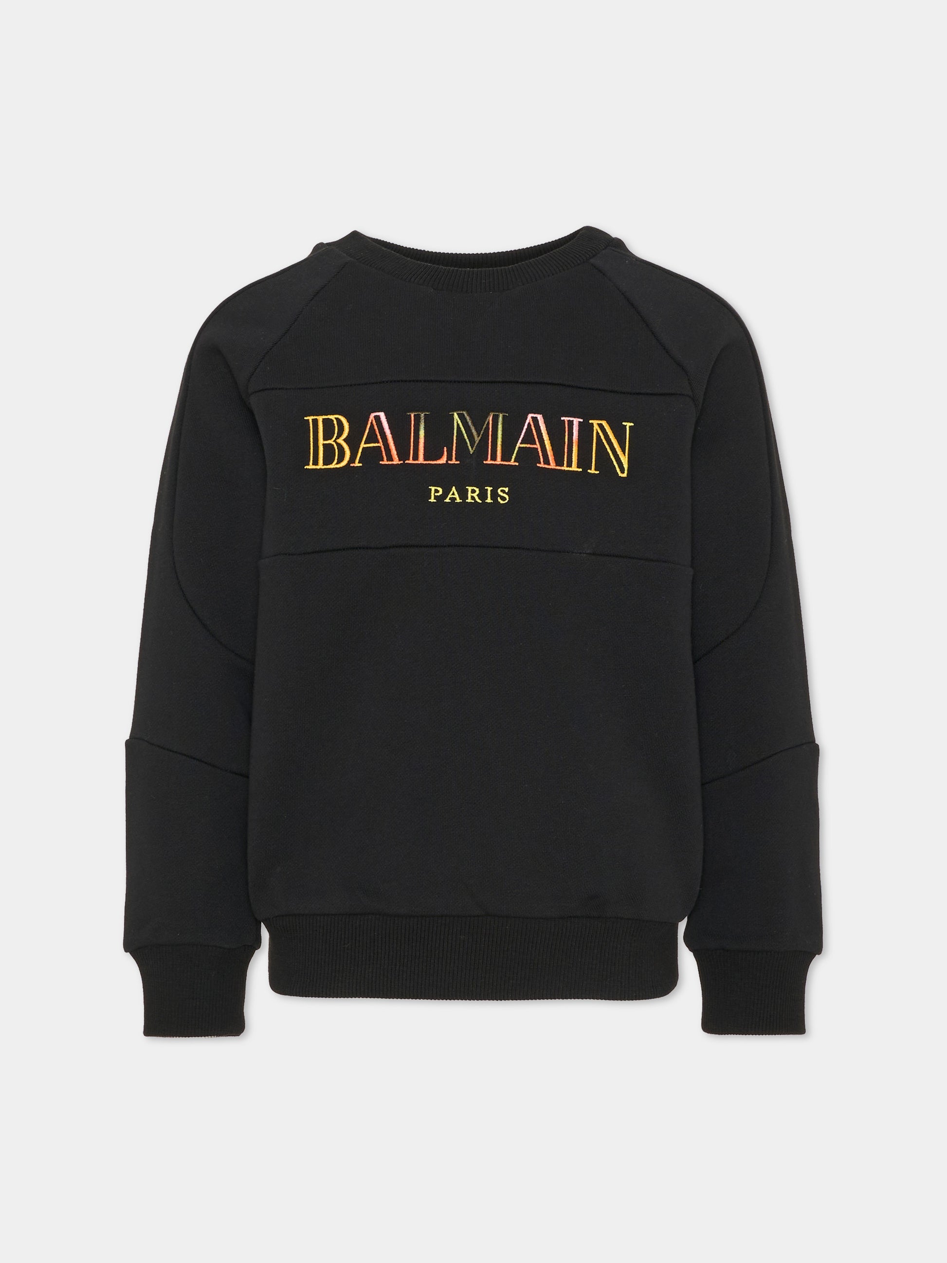 Felpa girocollo nera per bambini con logo,Balmain Kids,BW4Q20 Z0081 930MC