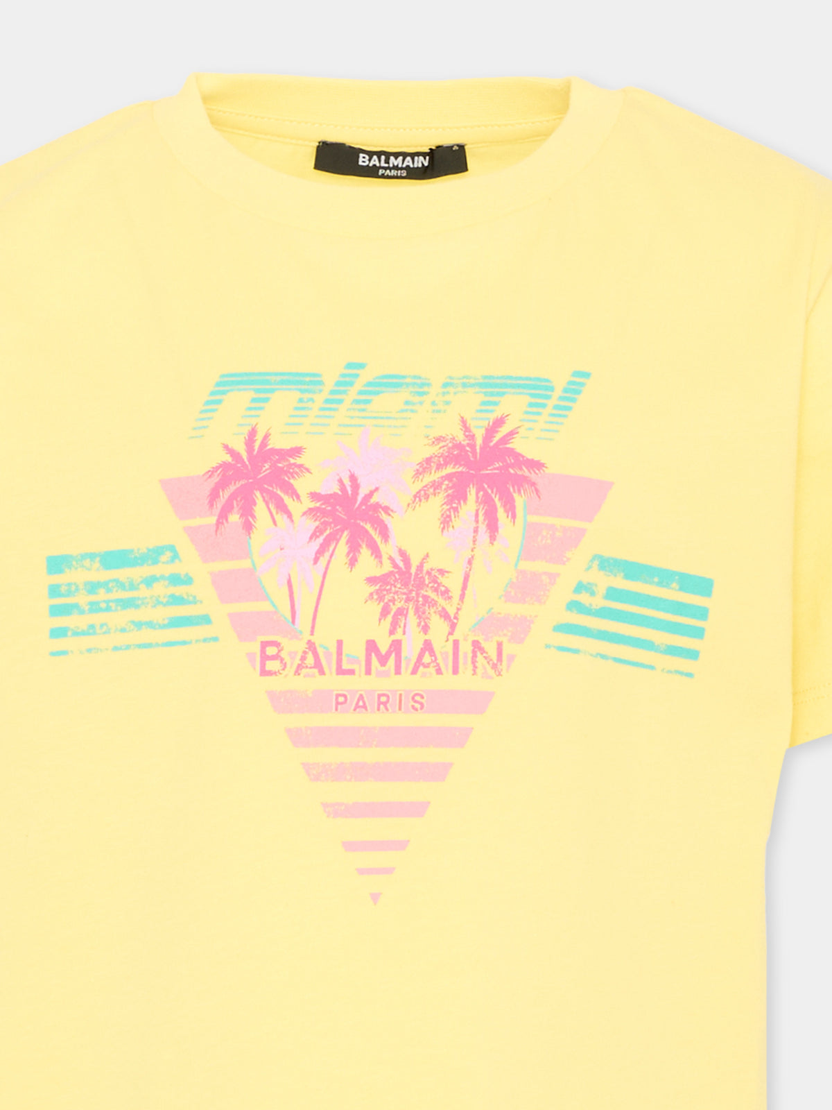 T-shirt a manica corta gialla per bambini con stampa,Balmain Kids,BW8R01 Z0057 203