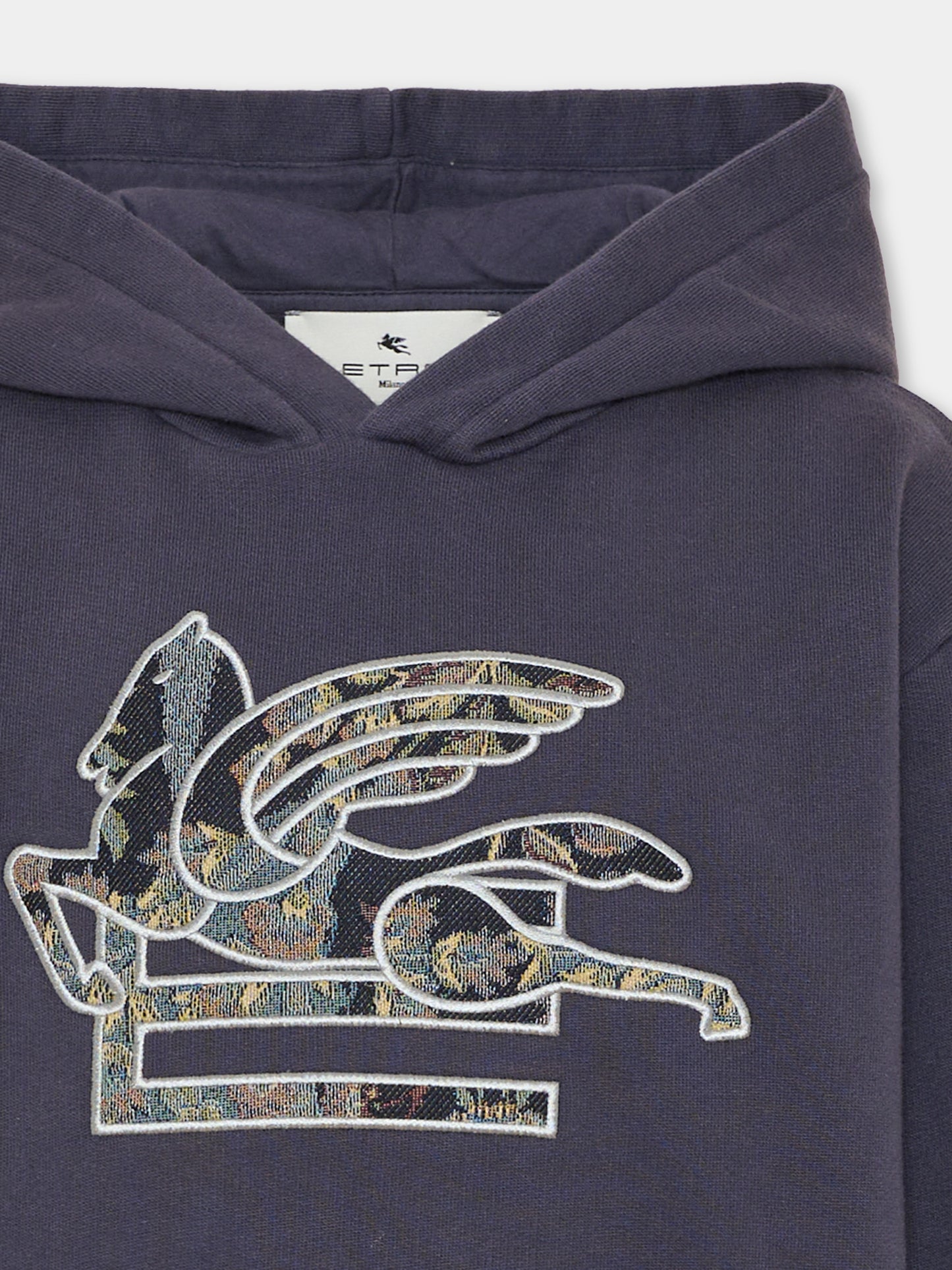 Felpa con cappuccio blu per bambini con Pegaso,Etro,GX4P30 Z3333 667
