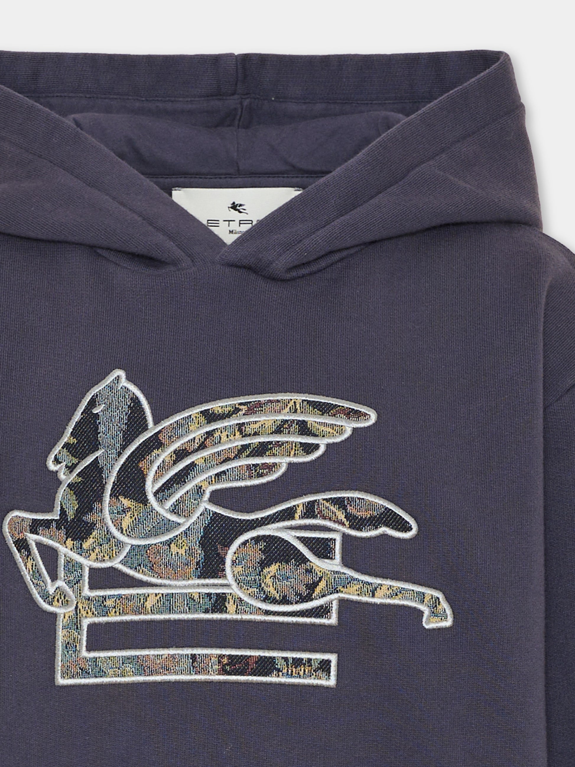 Felpa con cappuccio blu per bambini con Pegaso,Etro,GX4P30 Z3333 667