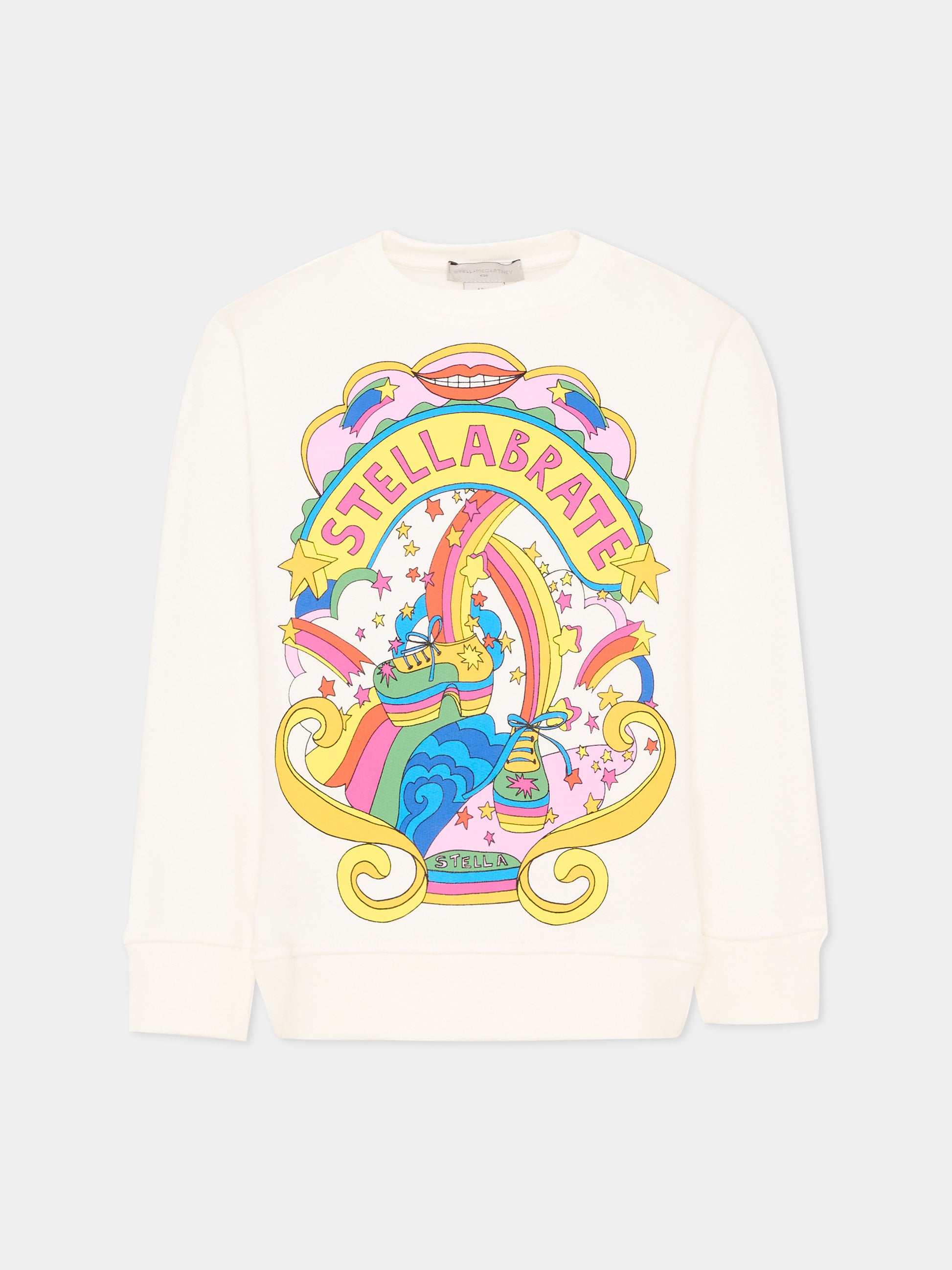 Felpa girocollo avorio per bambina con stampa,Stella Mccartney Kids,TX4B50 Z0453 101