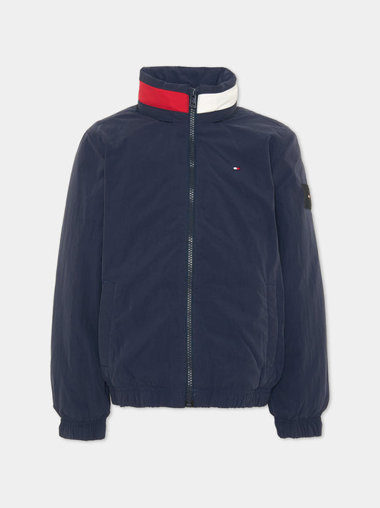 Bomber blu per bambino con logo,Tommy Hilfiger Junior,KB0KB10451 C1G