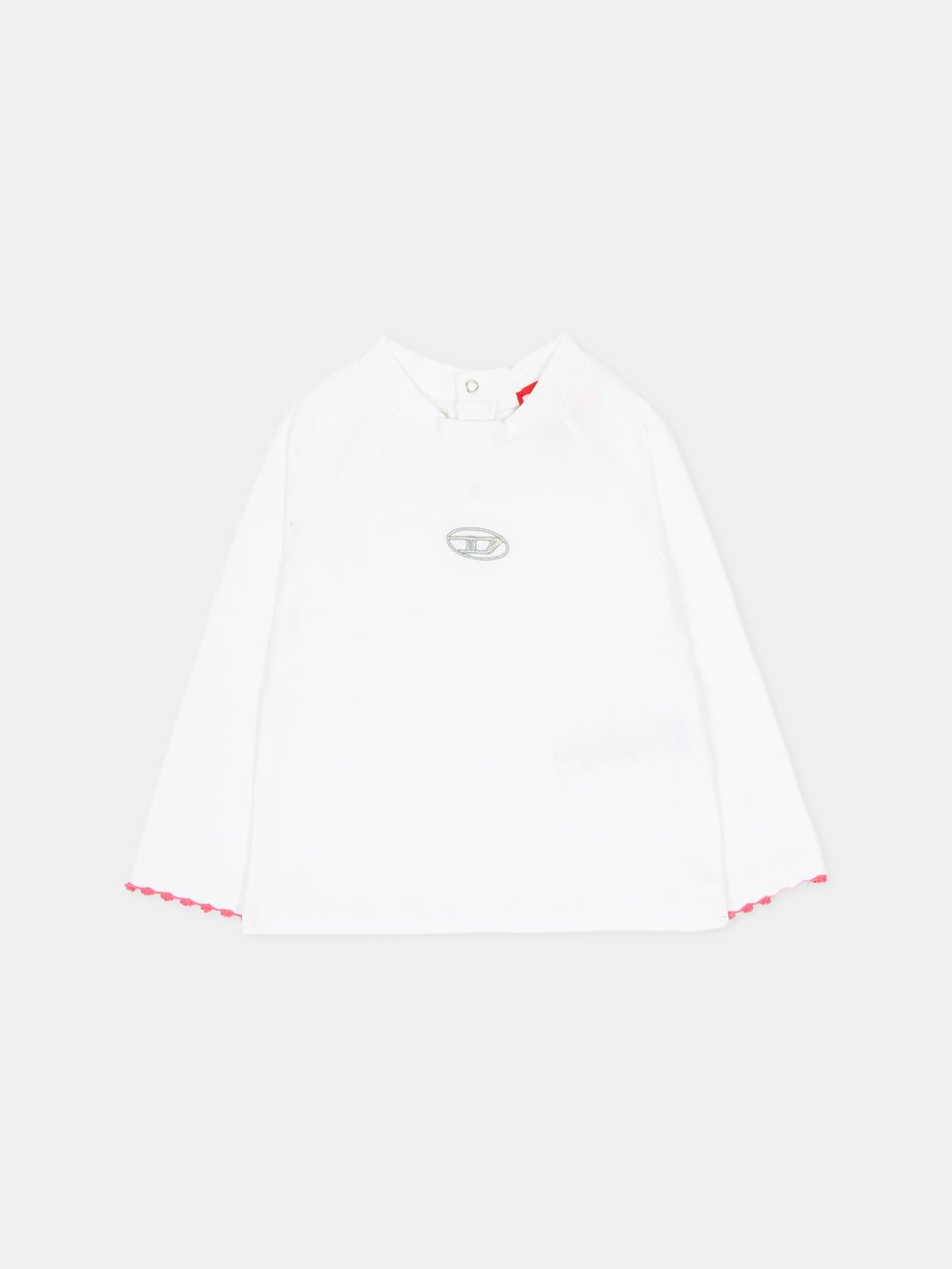 T-shirt a manica lunga bianca per neonata con logo,Diesel,K00675 0AFAA K100