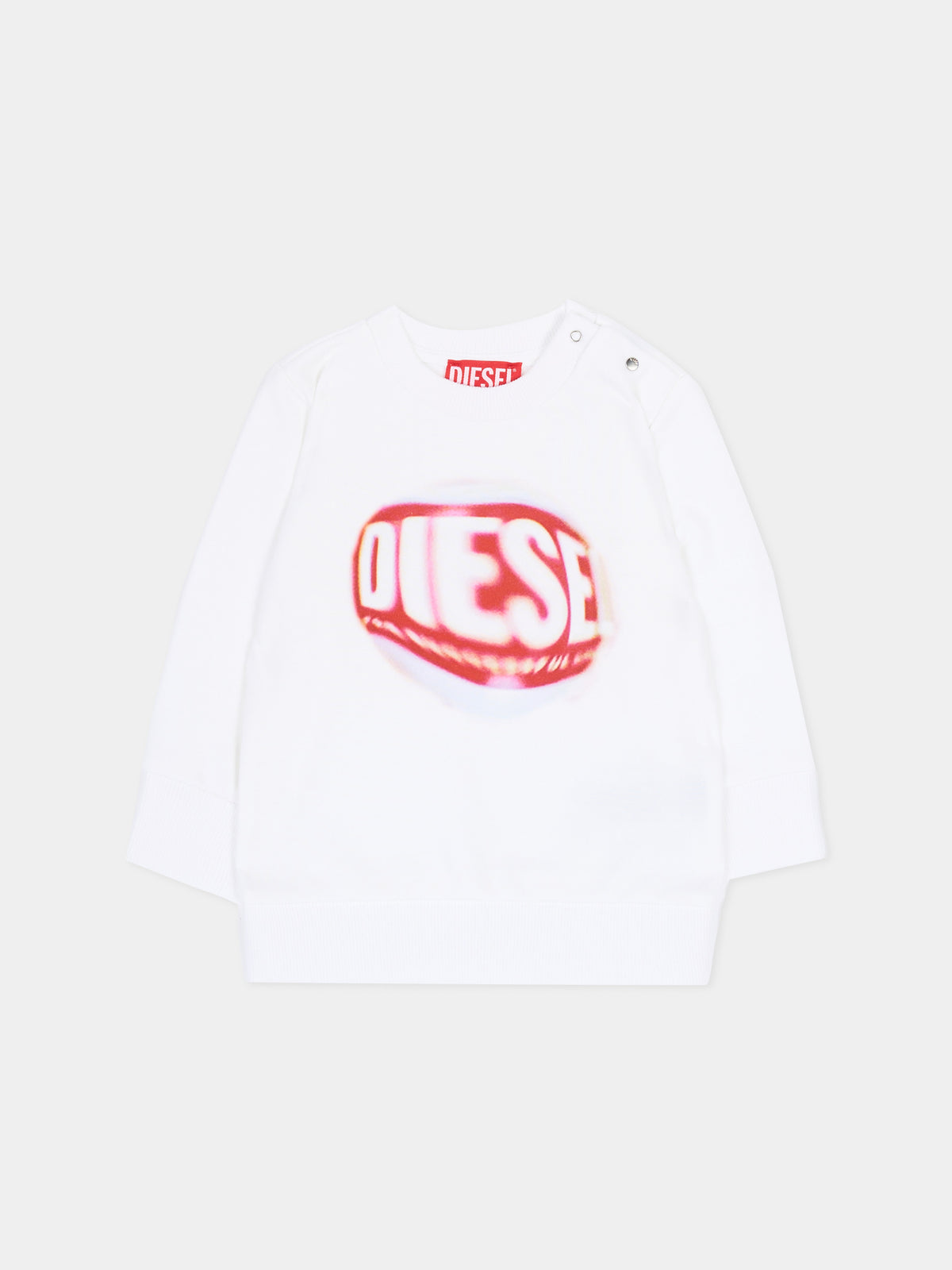 Felpa girocollo bianca per neonato con logo,Diesel,K00701 KYAVF K100
