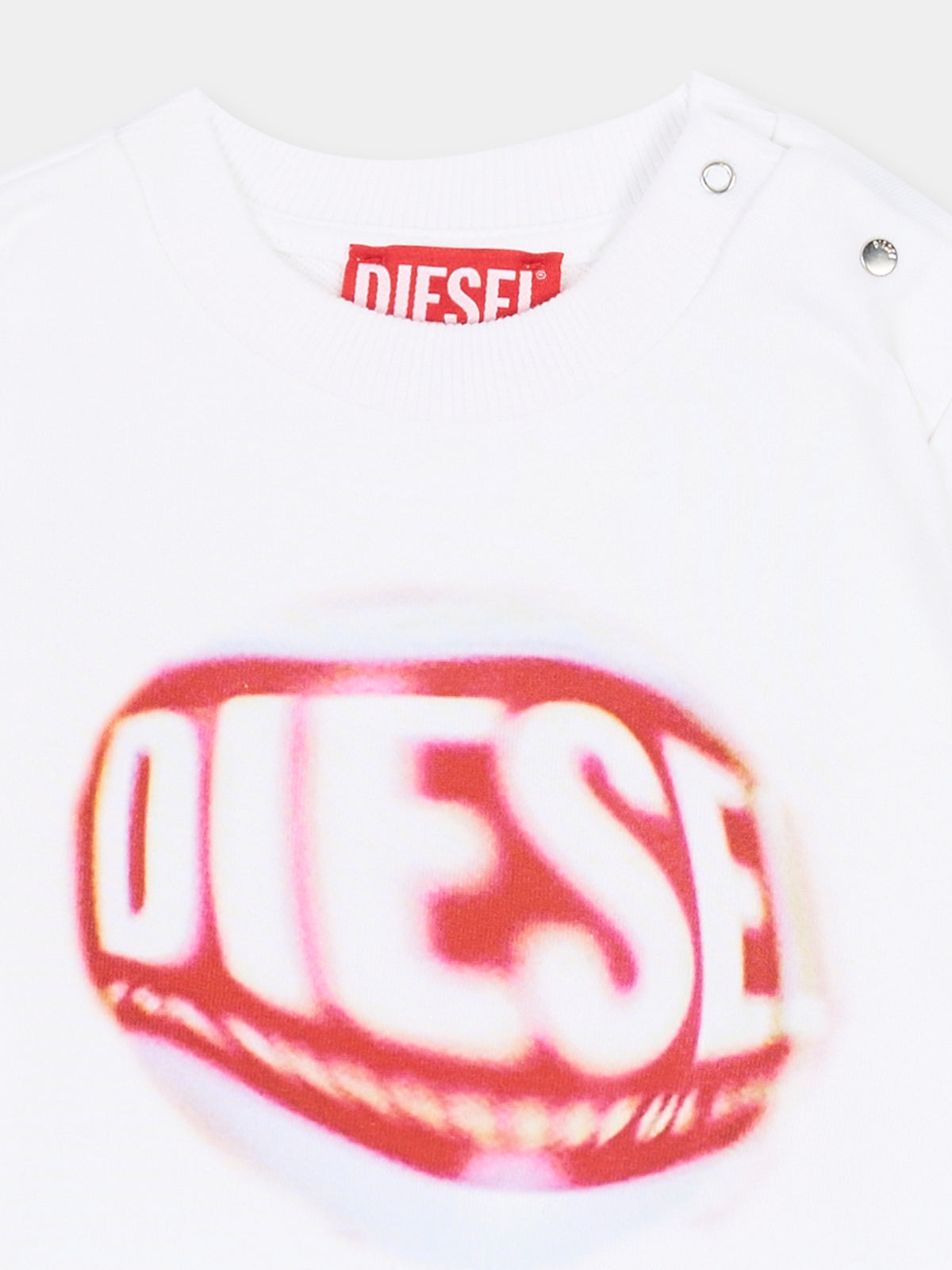 Felpa girocollo bianca per neonato con logo,Diesel,K00701 KYAVF K100
