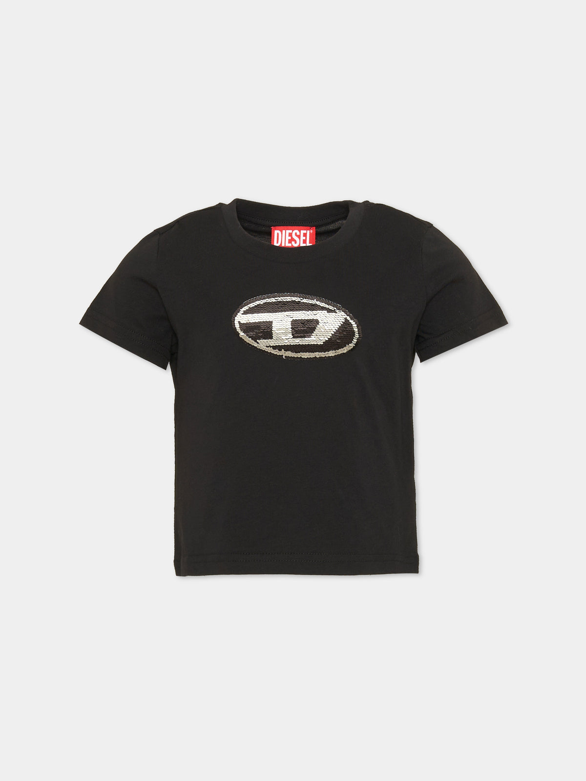 T-shirt nera per bambina con logo D,Diesel,J02371 KYAUN K900