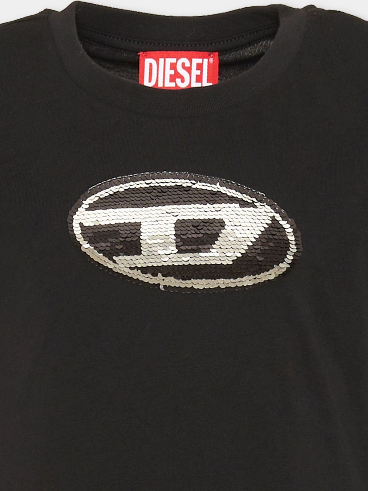 T-shirt nera per bambina con logo D,Diesel,J02371 KYAUN K900