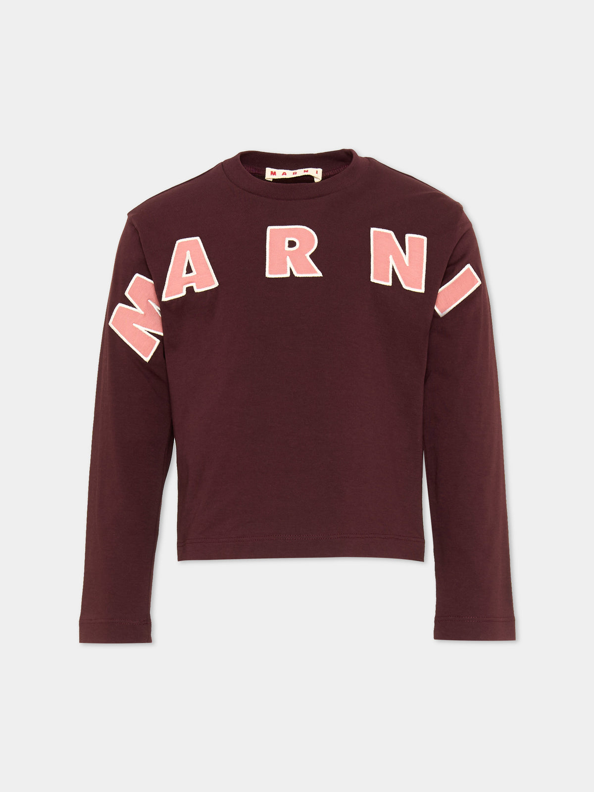 T-shirt a manica lunga bordeaux per bambina con logo,Marni Kids,M01263 M00RF 0M434