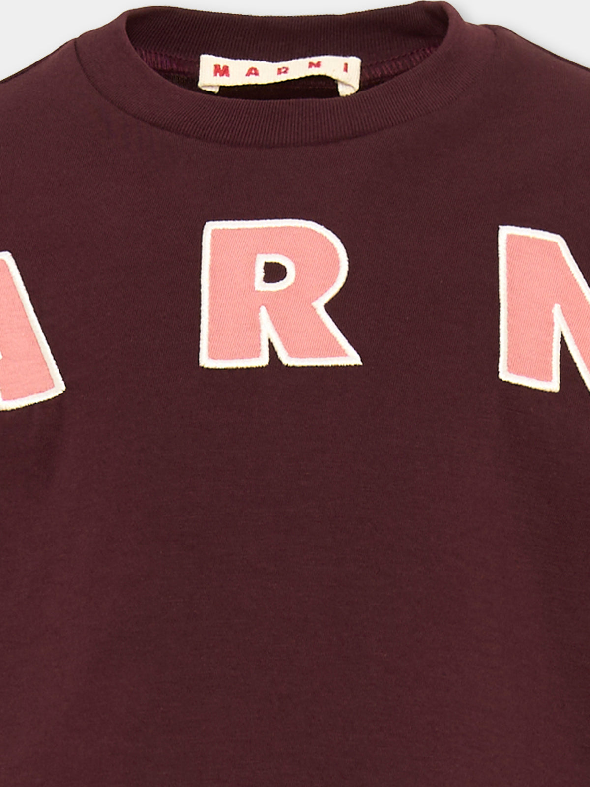 T-shirt a manica lunga bordeaux per bambina con logo,Marni Kids,M01263 M00RF 0M434