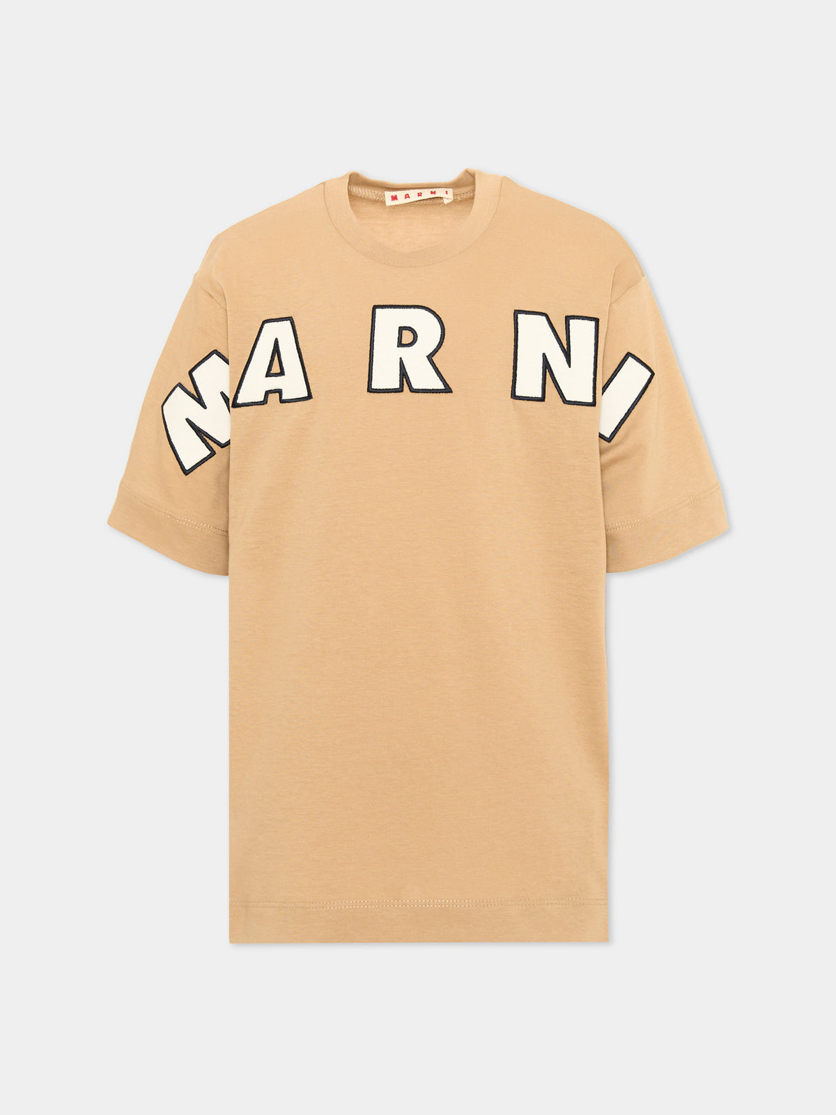T-shirt a manica corta beige per bambini con logo,Marni Kids,M01265 M00RF 0M715