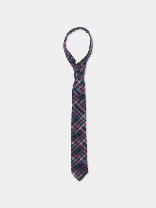 Cravatta blu tartan per bambino 6-10 anni,Sergio Carignani,CRA102 TARTAN