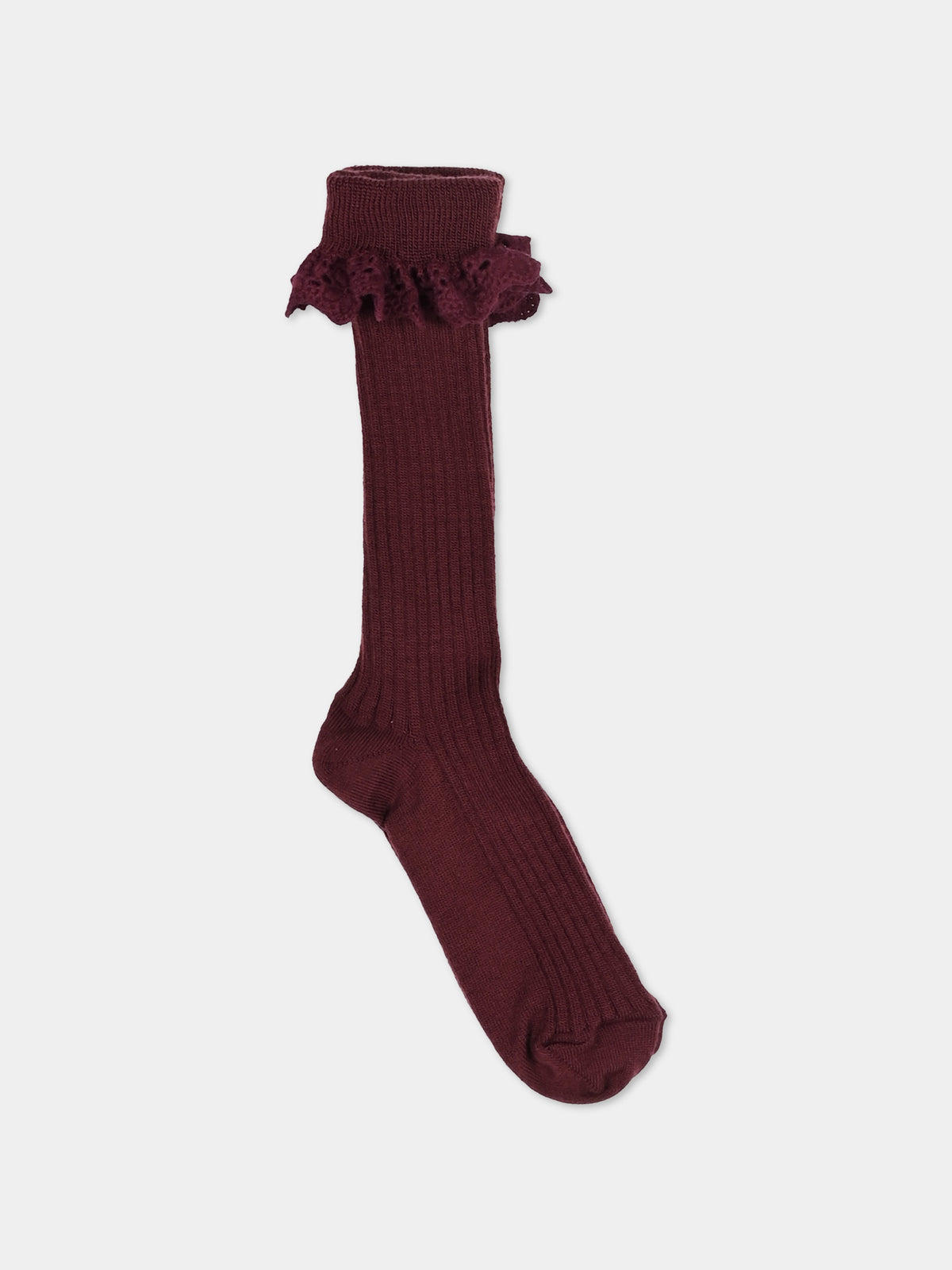 Calzini bordeaux per bambina con ruches,Mp Denmark,10 59045 0 1451