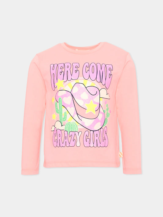 T-shirt a manica lunga rosa per bambina con stampa,Billieblush,U21401 408