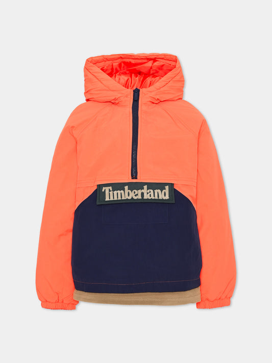 Giacca a vento arancione con logo per bambino,Timberland,T60553 43F