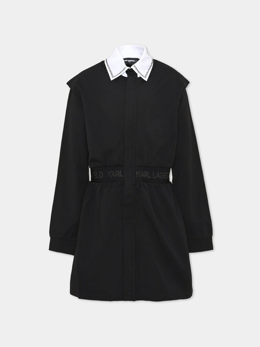Vestito a manica lunga nero con logo per bambina,Karl Lagerfeld Kids,Z30612 09B