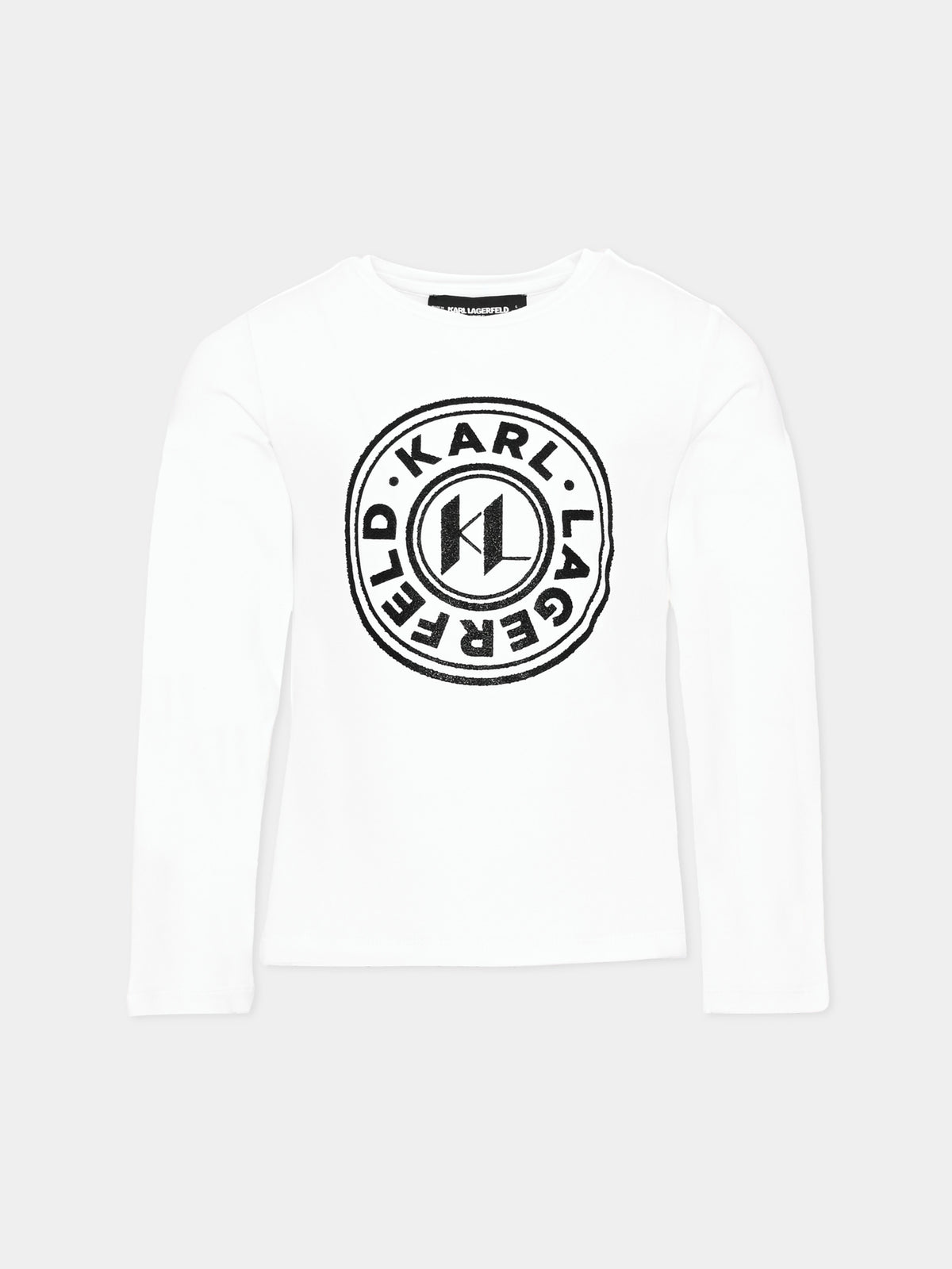 T-shirt a manica lunga bianca per bambina con logo,Karl Lagerfeld Kids,Z30940 10P