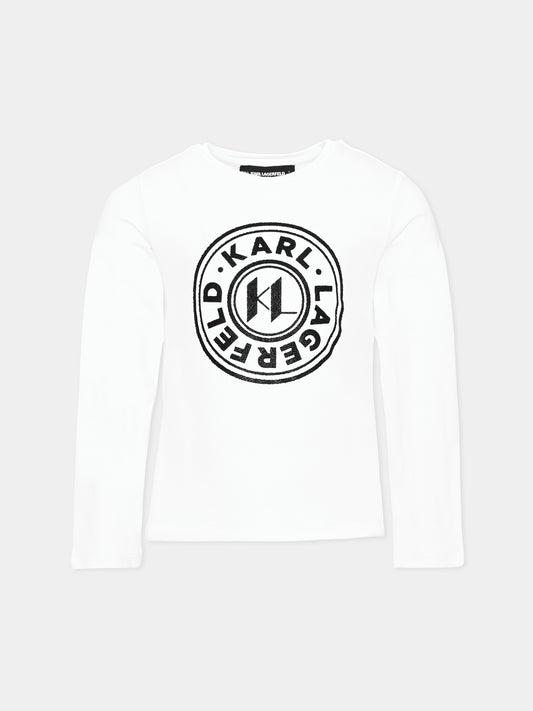 T-shirt a manica lunga bianca per bambina con logo,Karl Lagerfeld Kids,Z30940 10P