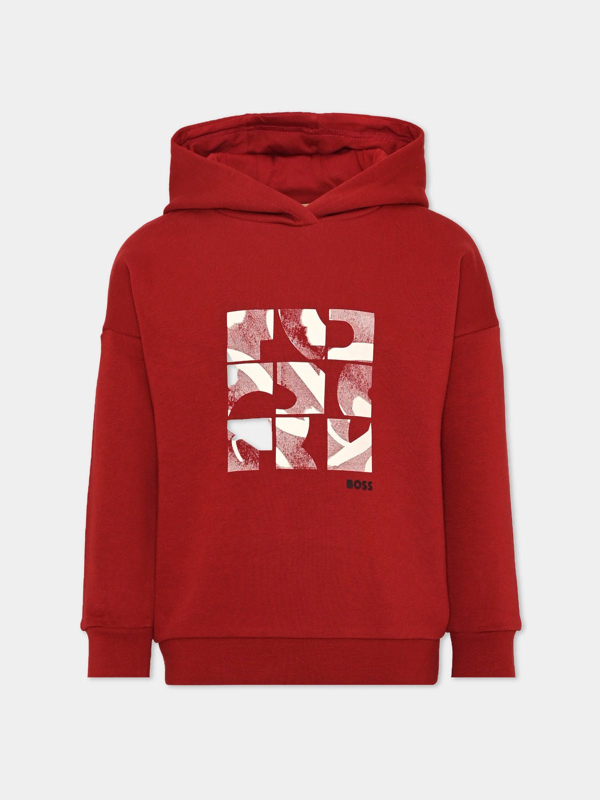 Felpa con cappuccio rossa per bambino con logo,Boss,J52353 96D