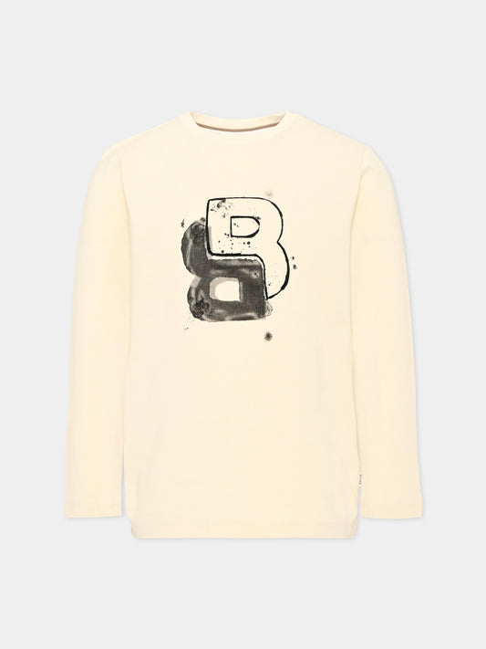 T-shirt a manica lunga beige per bambino,Boss,J52365 21C