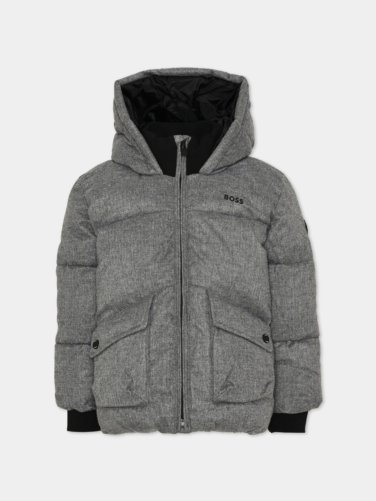 Piumino grigio per bambino con logo,Boss,J52394 A46