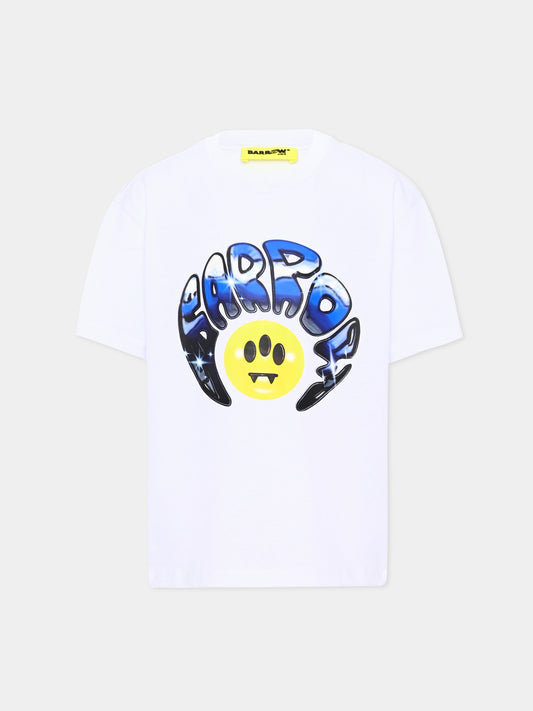 T-shirt bianca per bambino con stampa,Barrow,F6BKJBTH077 002