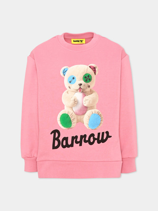 Felpa girocollo rosa con stampa per bambina,Barrow,F6BKJUSW032 409