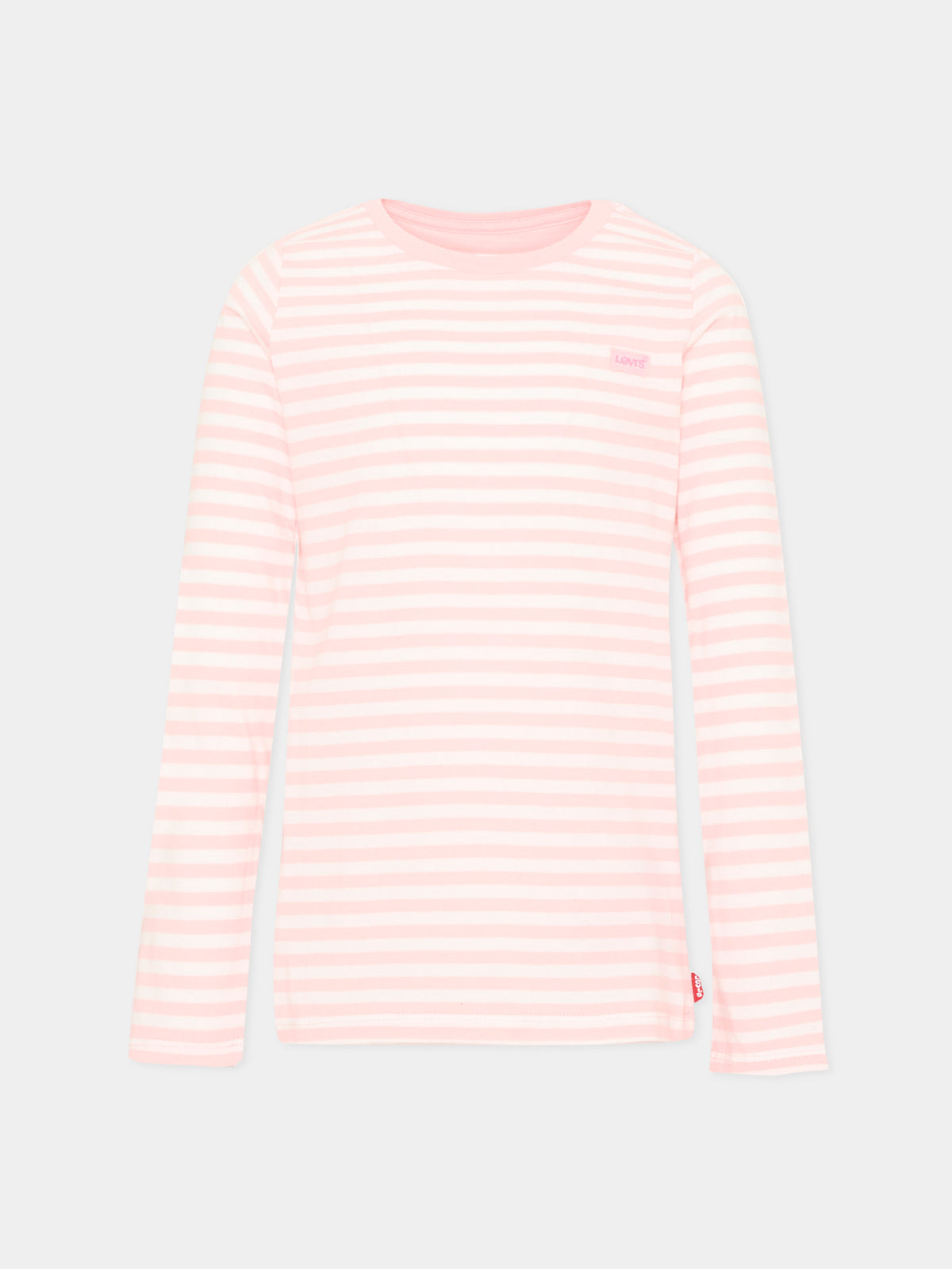 T-shirt a manica lunga rosa a righe per bambina,Levi's Kids,3ER405 A35