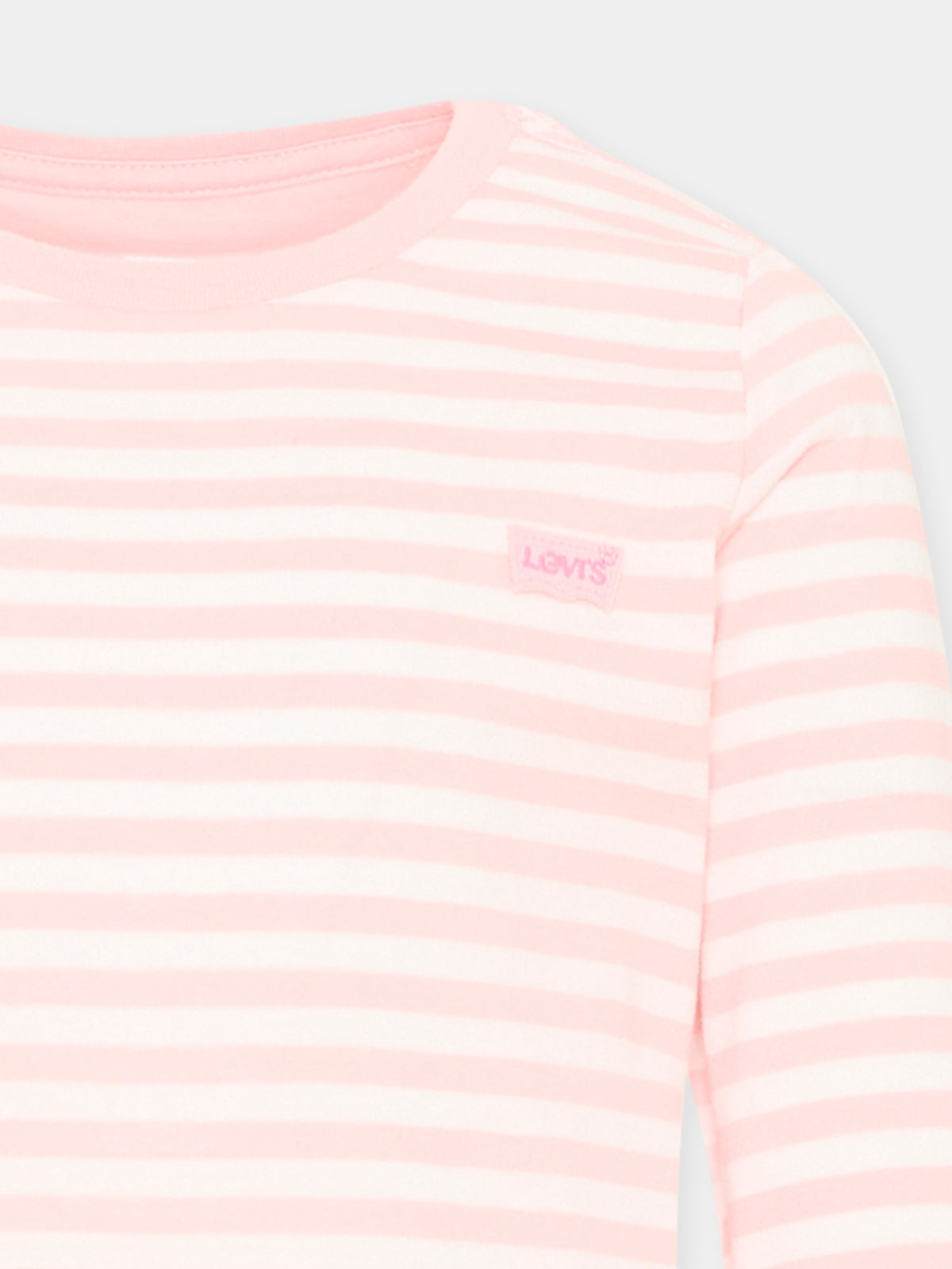 T-shirt a manica lunga rosa a righe per bambina,Levi's Kids,3ER405 A35
