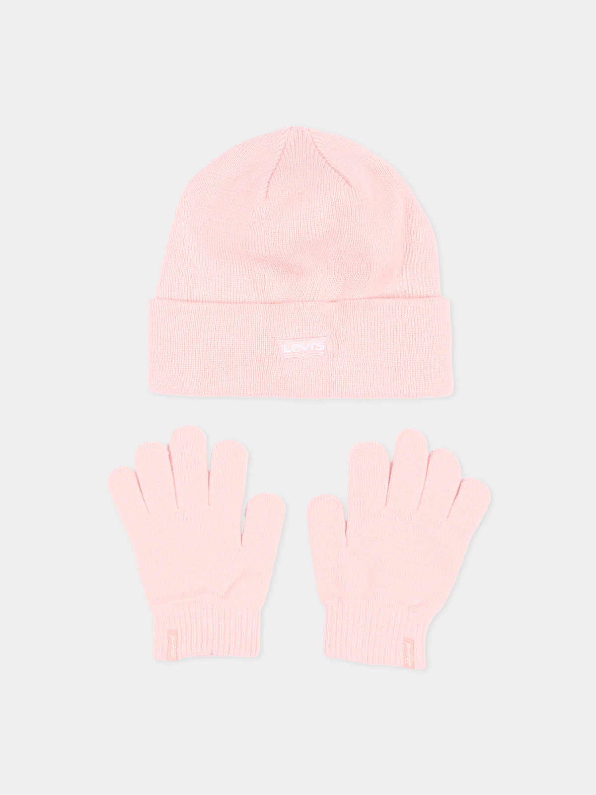 Guanti e berretto rosa per bambina in maglia,Levi's Kids,9A8746 AGJ