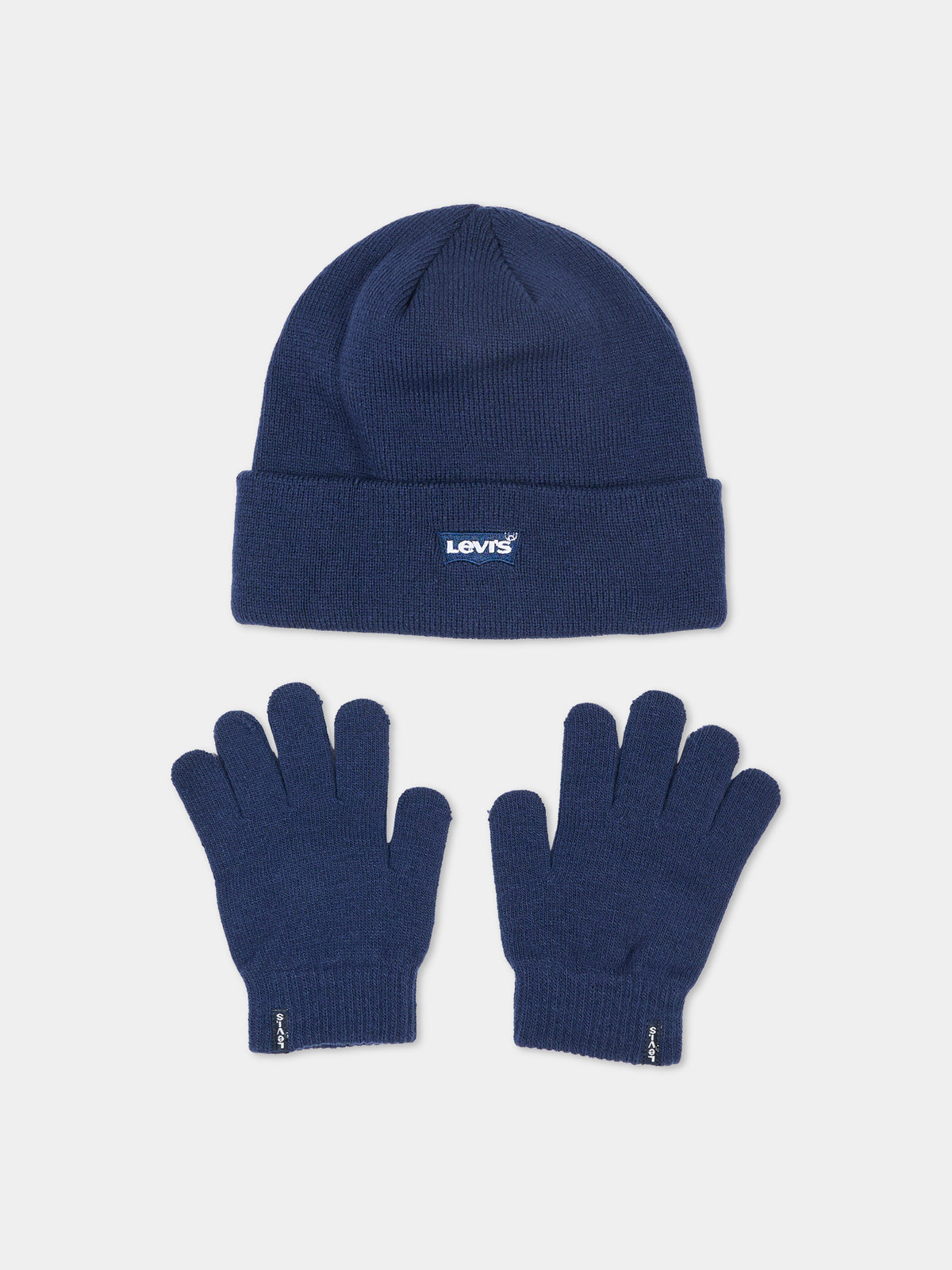 Guanti e berretto blu per bambino con logo,Levi's Kids,9A8746 C8D