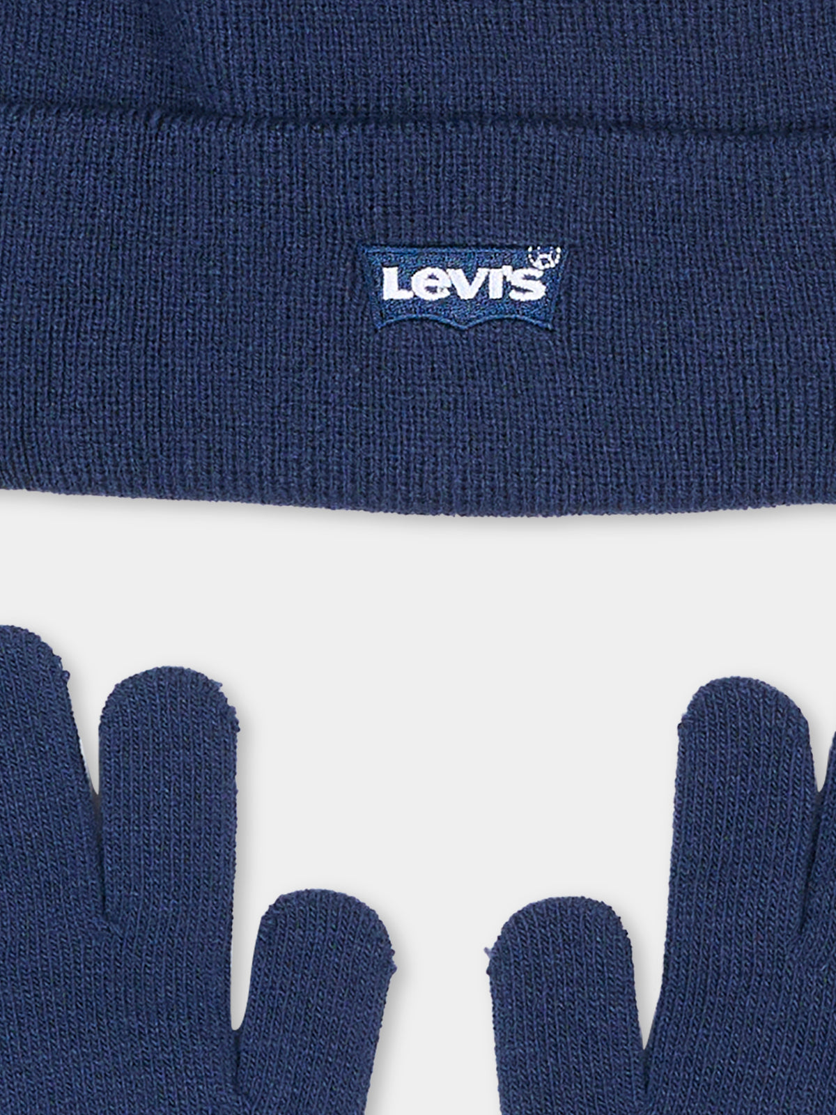 Guanti e berretto blu per bambino con logo,Levi's Kids,9A8746 C8D