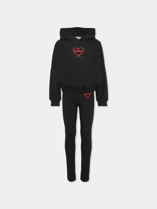 Completo sportivo lungo nero con logo per bambina,Moschino Kids,HDK039 LDA63 60100