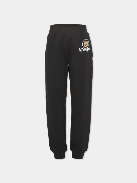 Pantalone nero per bambino con logo,Moschino Kids,HUP09D LCA83 60100