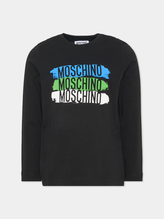 T-shirt nera per bambino con logo,Moschino Kids,HVO00J LAA57 60100