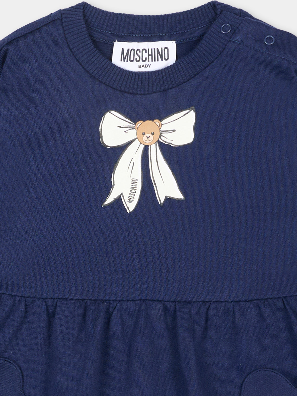 Vestito a manica lunga blu con stampa per neonata,Moschino Kids,MAV0CU LCA40 40016