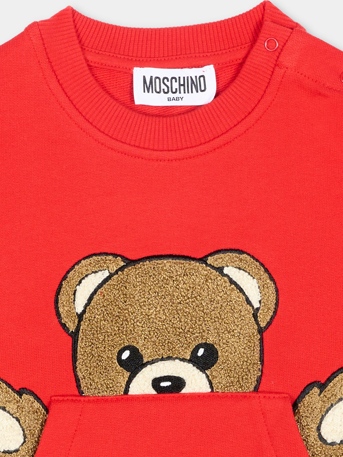 Felpa girocollo rossa Teddy Bear per neonati,Moschino Kids,MUF06K LCA93 50109