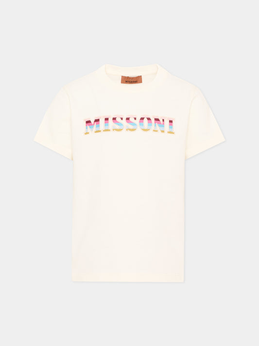 T-shirt a manica corta bianca con logo per bambina,Missoni,MZ8B21 Z3672 102