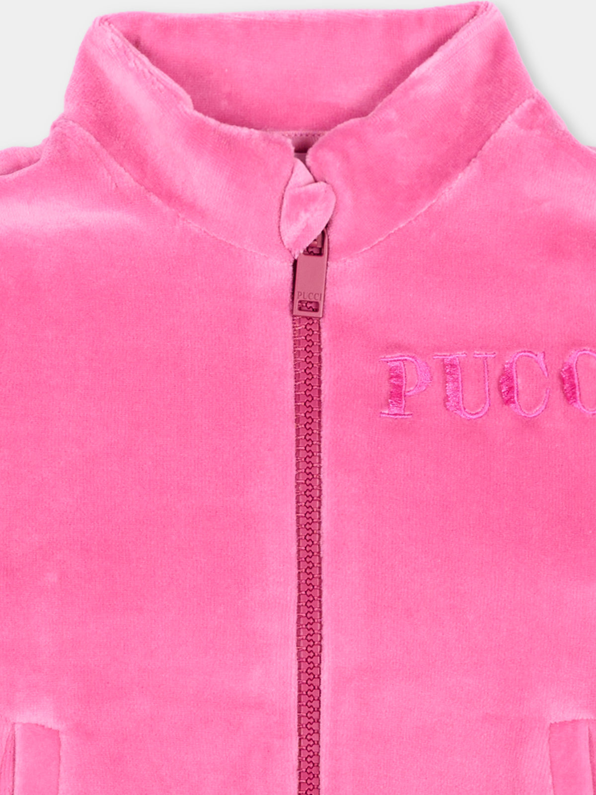 Felpa con zip fucsia per neonata in ciniglia,Emilio Pucci Junior,PZ4030 Z4007 543