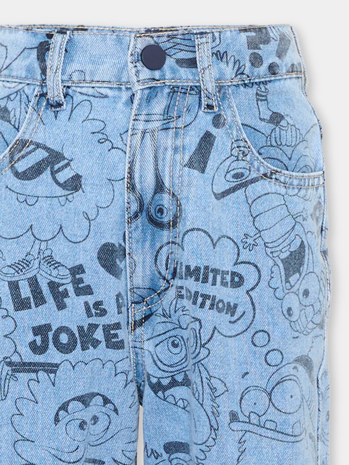Jeans denim celesti per bambina con stampa,Billieblush,U22325 Z18