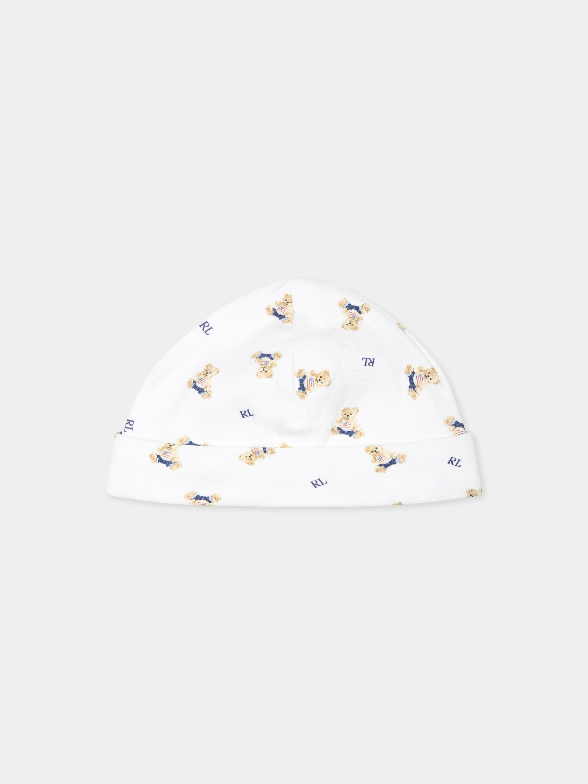 Cappello bianco per neonato con orsetti,Ralph Lauren Kids,682723001