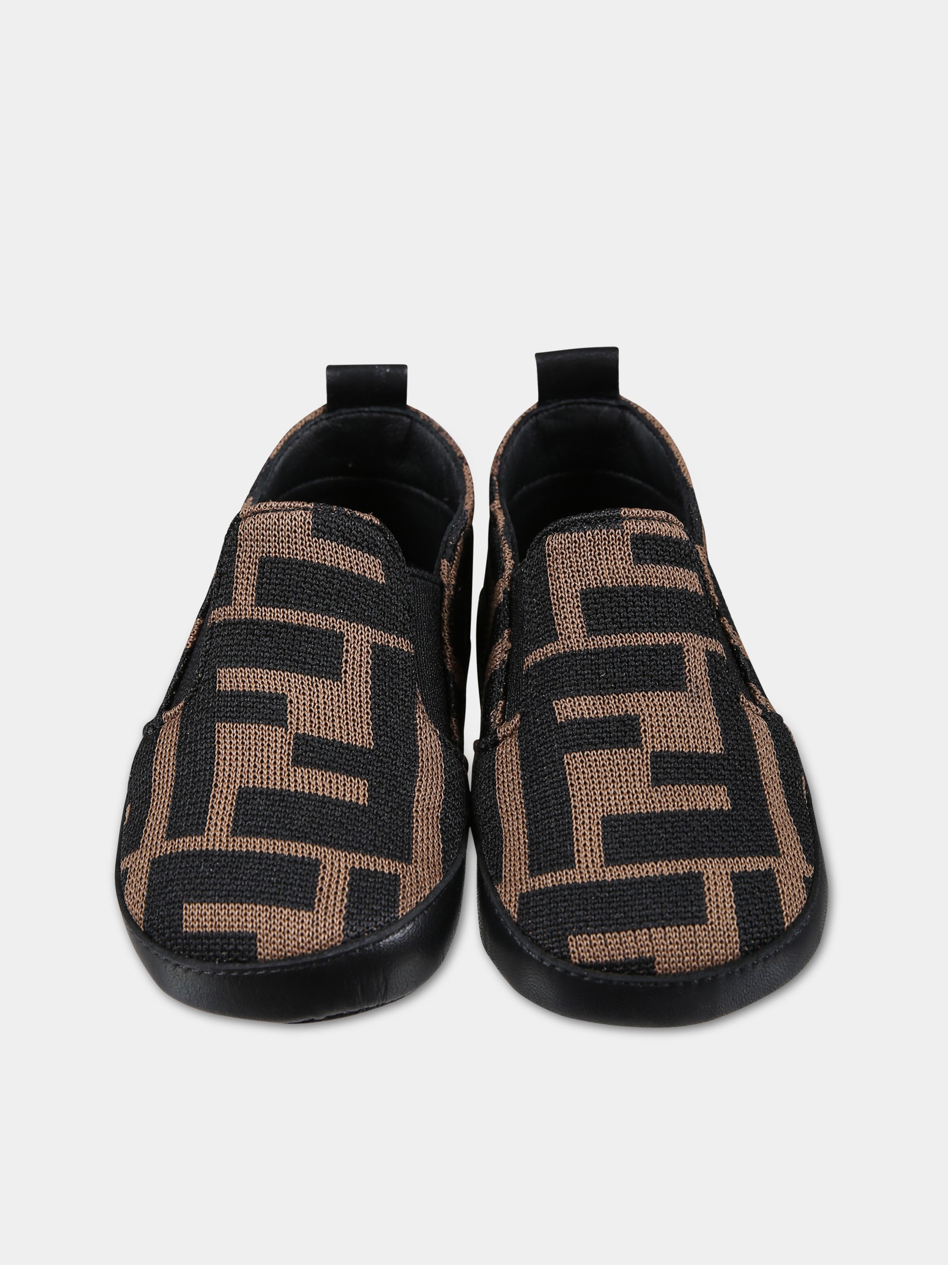 Slip-on marroni per neonati con doppia FF,Fendi Kids,BMR058 A6A6 F0E0X