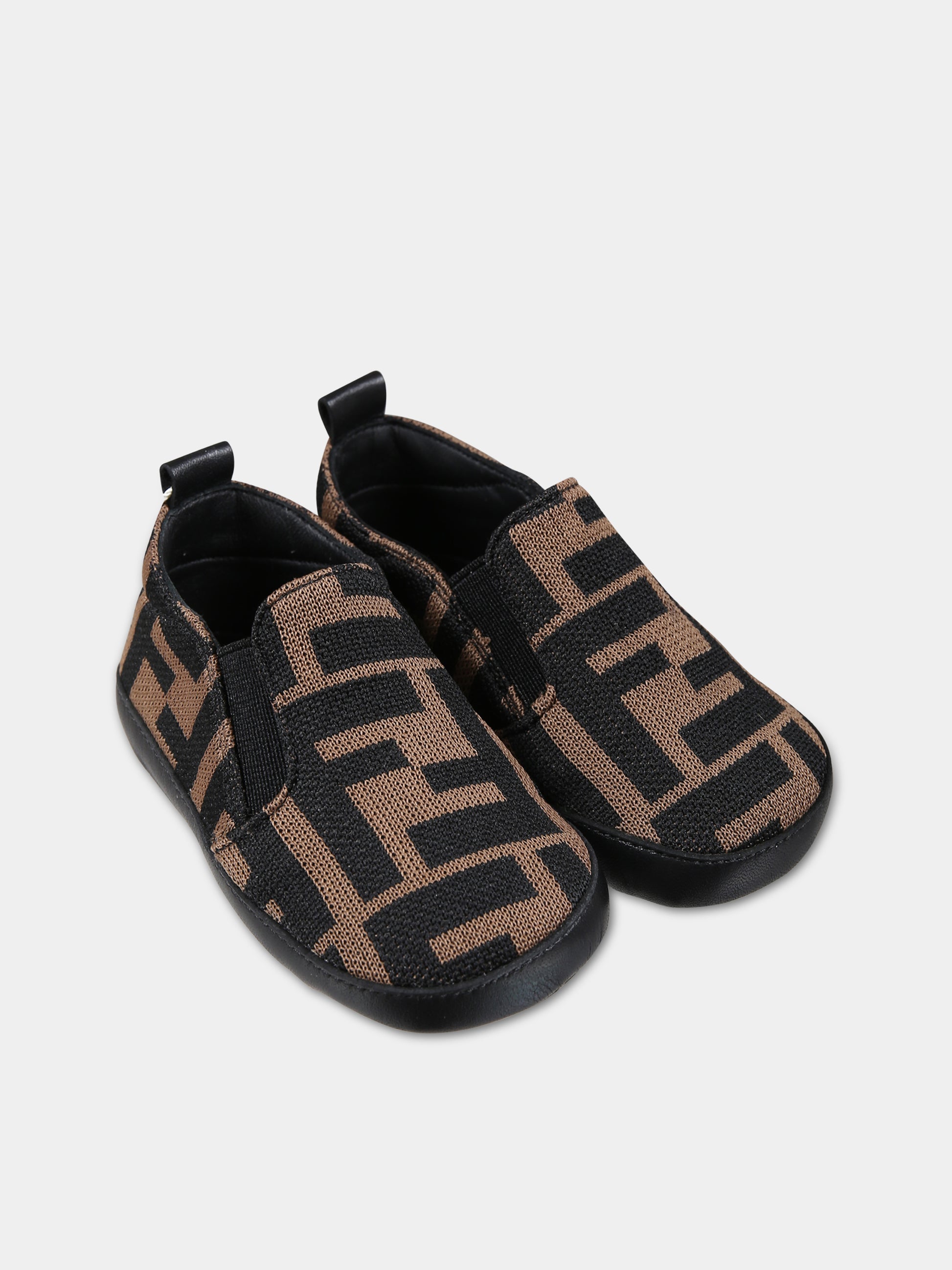 Slip-on marroni per neonati con doppia FF,Fendi Kids,BMR058 A6A6 F0E0X
