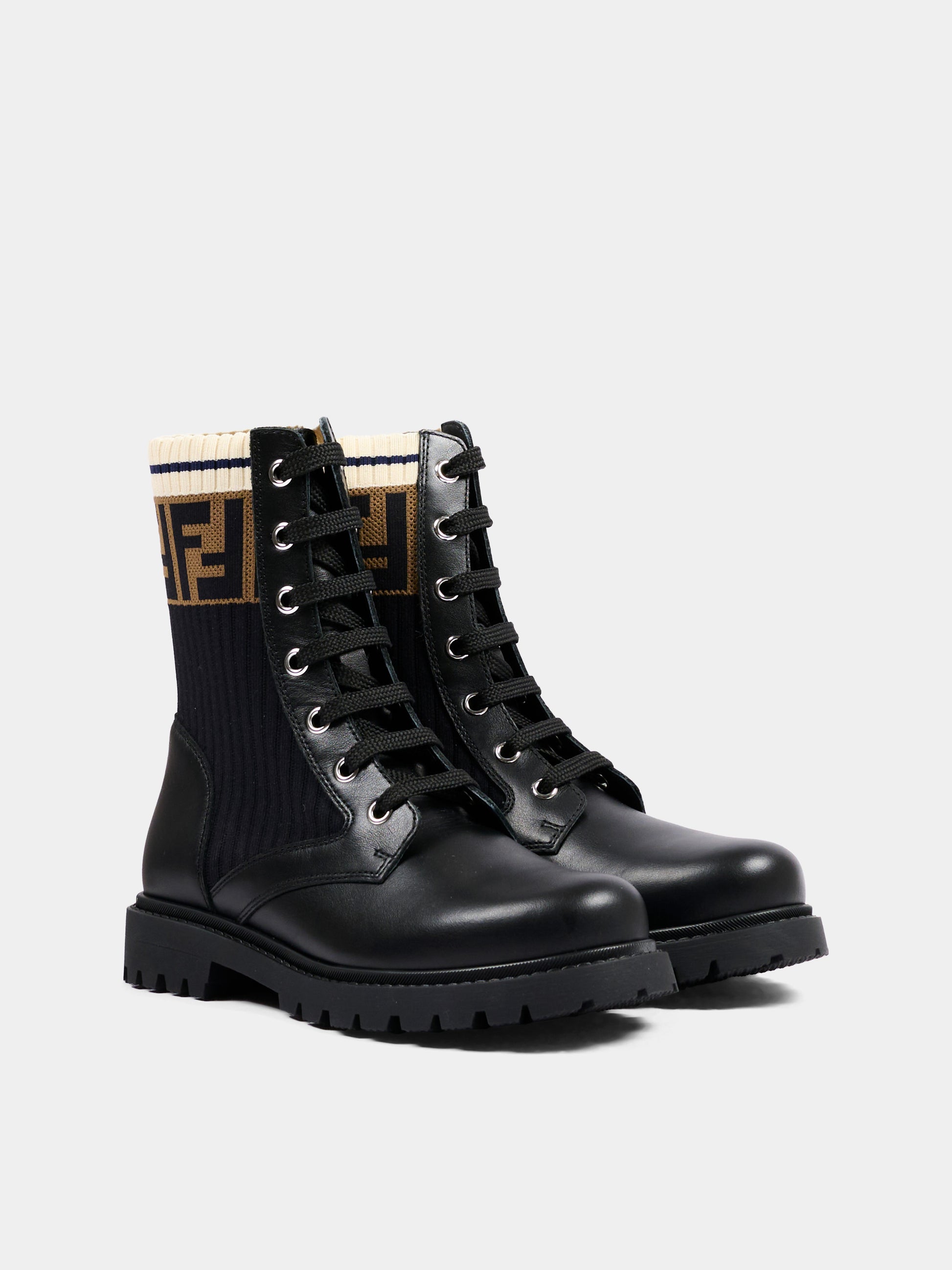 Stivaletti neri per bambini con logo FF,Fendi Kids,JMR329 A8CU F17SD