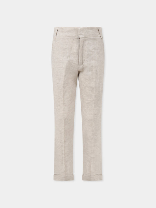 Pantaloni beige in lino per bambino,Fay Kids,5M6140 MC650