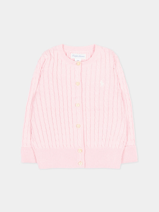Cardigan rosa per neonata con iconico cavallino