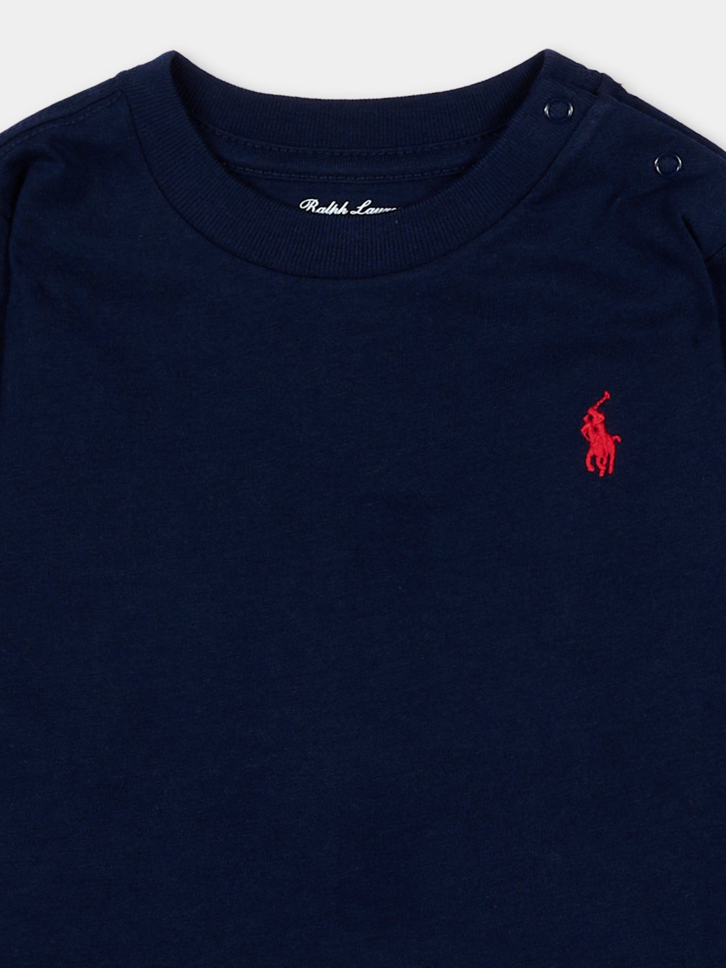 T-shirt blu per neonato con iconico cavallino
