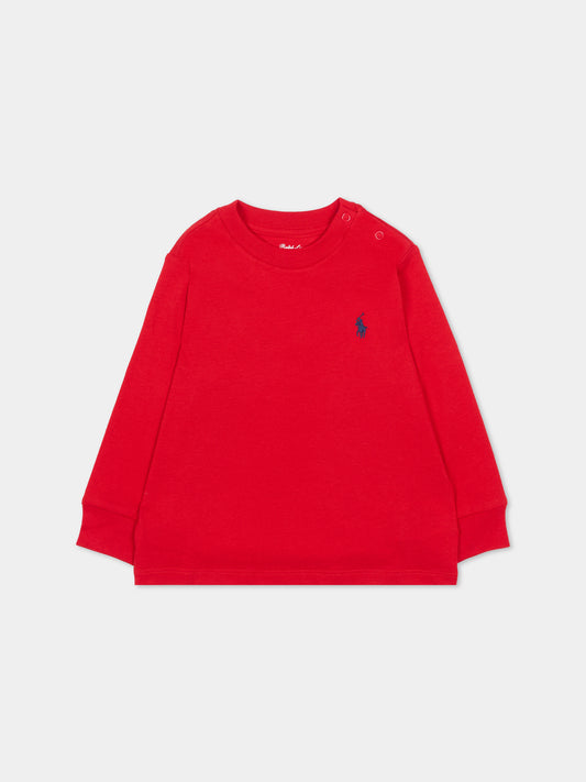 T-shirt rossa per neonato con iconico cavallino,Ralph Lauren Kids,843804003